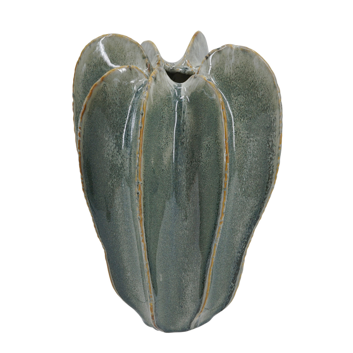 Sculptural Sage Green Ribbed Ceramic Flower Vase | OROA