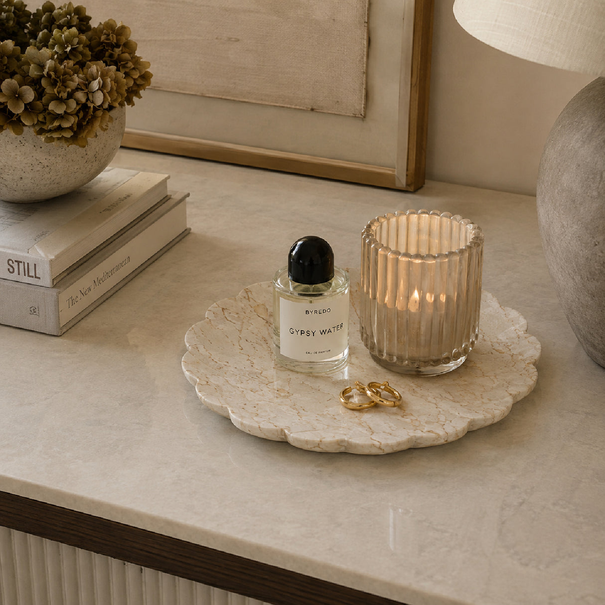 Scalloped Natural Marble Decorative Tray | OROA