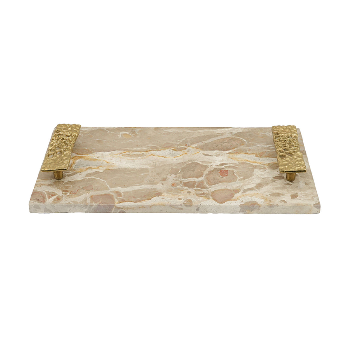 Modern European furniture - Beige Marble Tray with Gold Handles - www.oroa.com