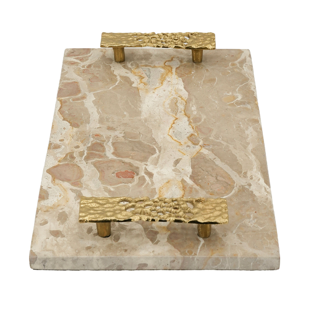 Modern European furniture - Beige Marble Tray with Gold Handles - www.oroa.com