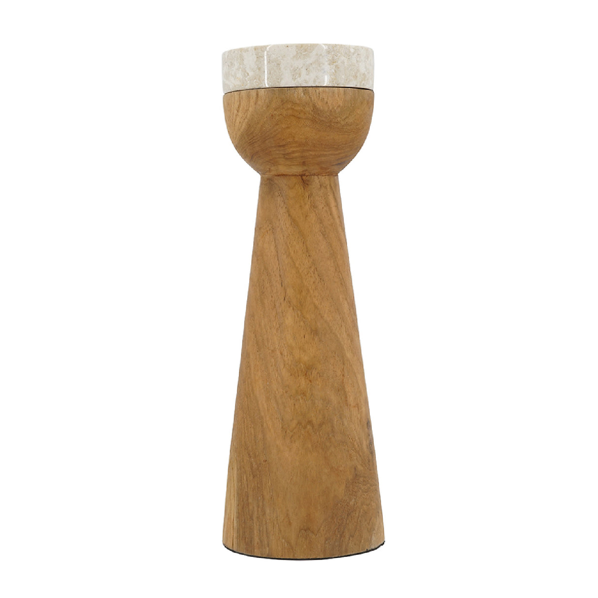 Teak Wood and Marble Tapered Candle Holder - L | OROA