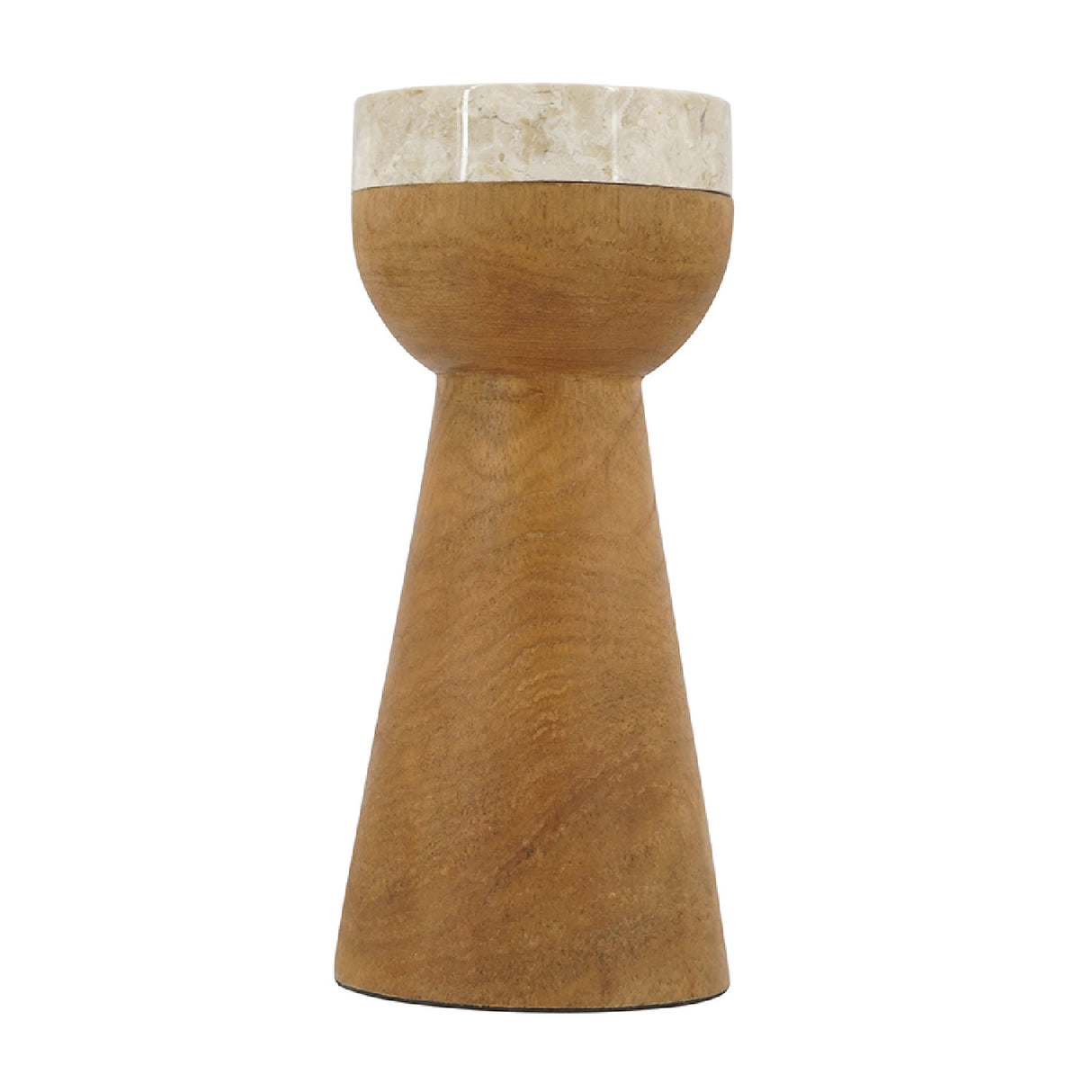 Teak Wood and Marble Tapered Candle Holder - S | OROA