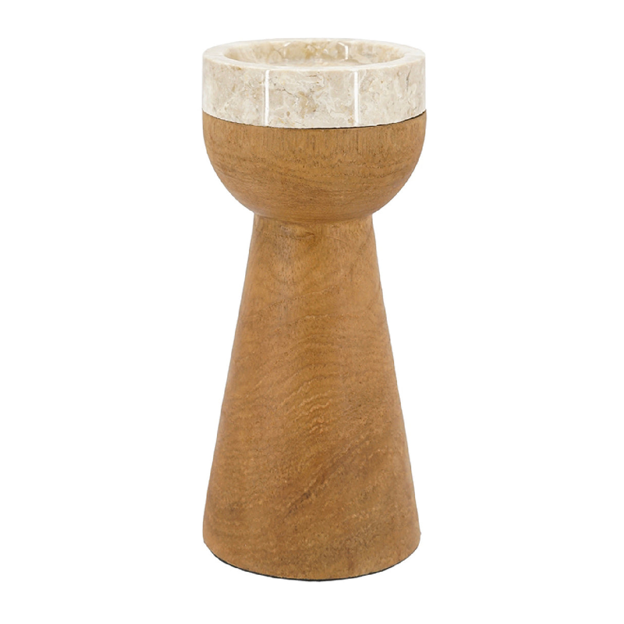 Teak Wood and Marble Tapered Candle Holder - S | OROA