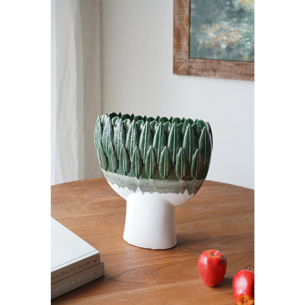Tropical Green Leaf Rim Ceramic Vase | OROA