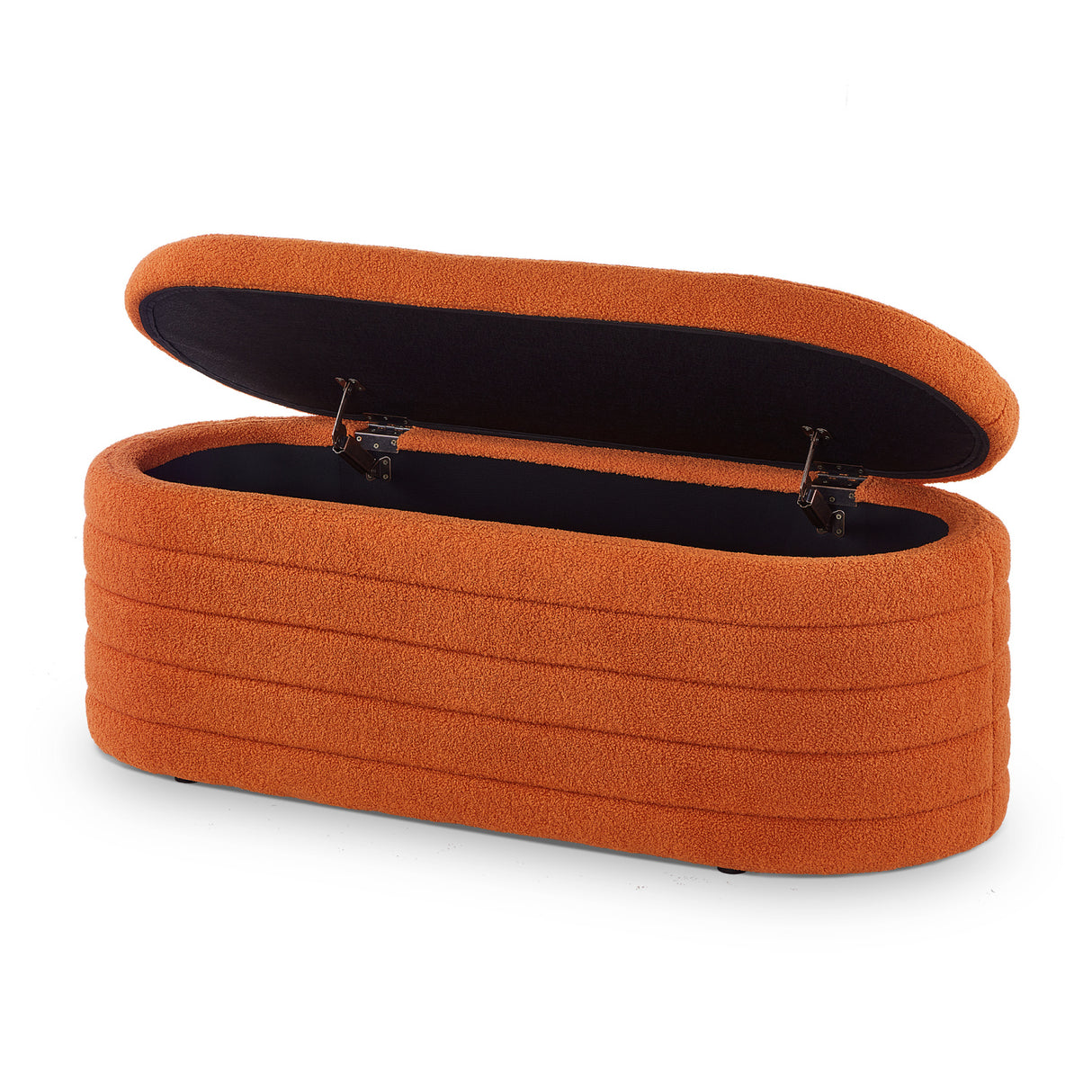 Orange Boucle Upholstered Storage Ottoman Bench | OROA