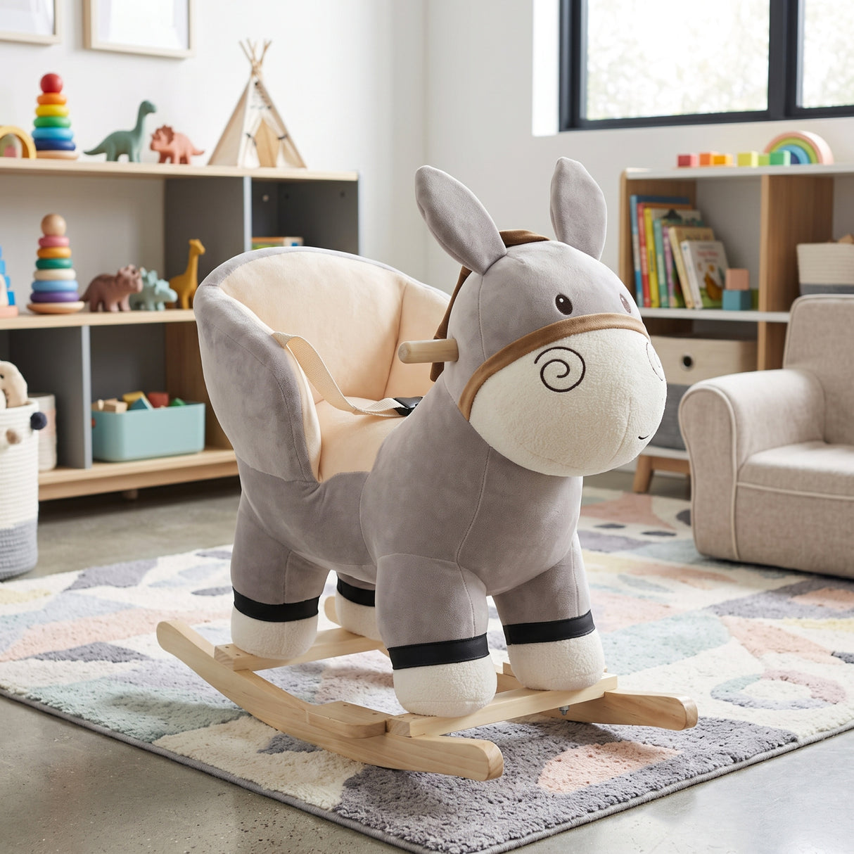 Gray Plush Ride-On Rocking Horse Donkey Toy | OROA Kids