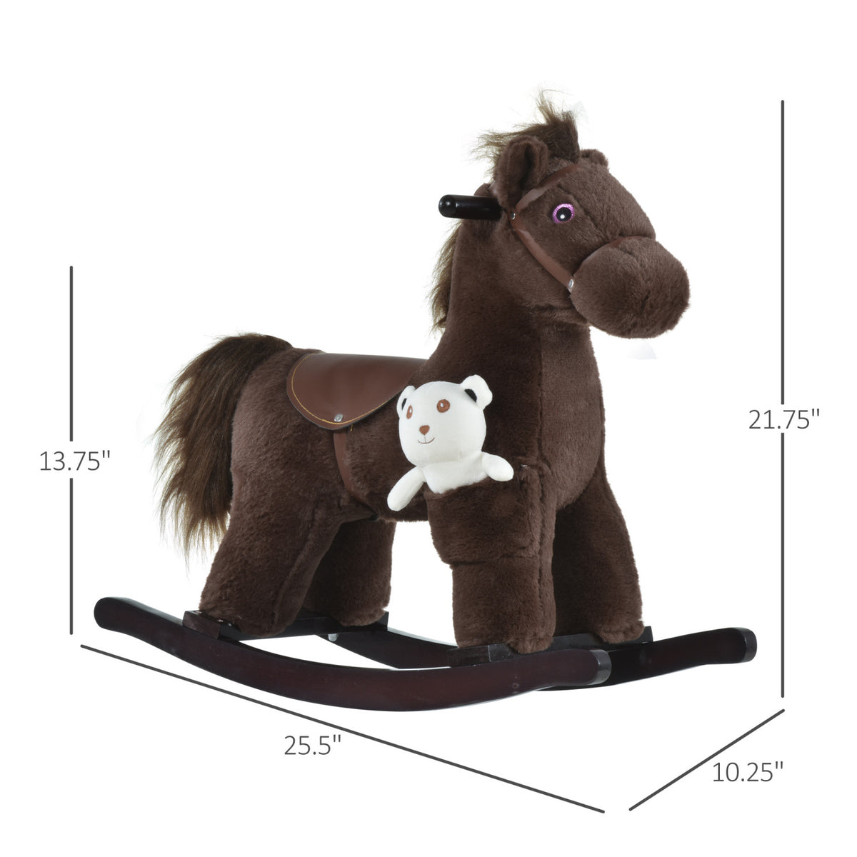 Brown Plush Ride-On Rocking Horse with Bear Toy | OROA Kids