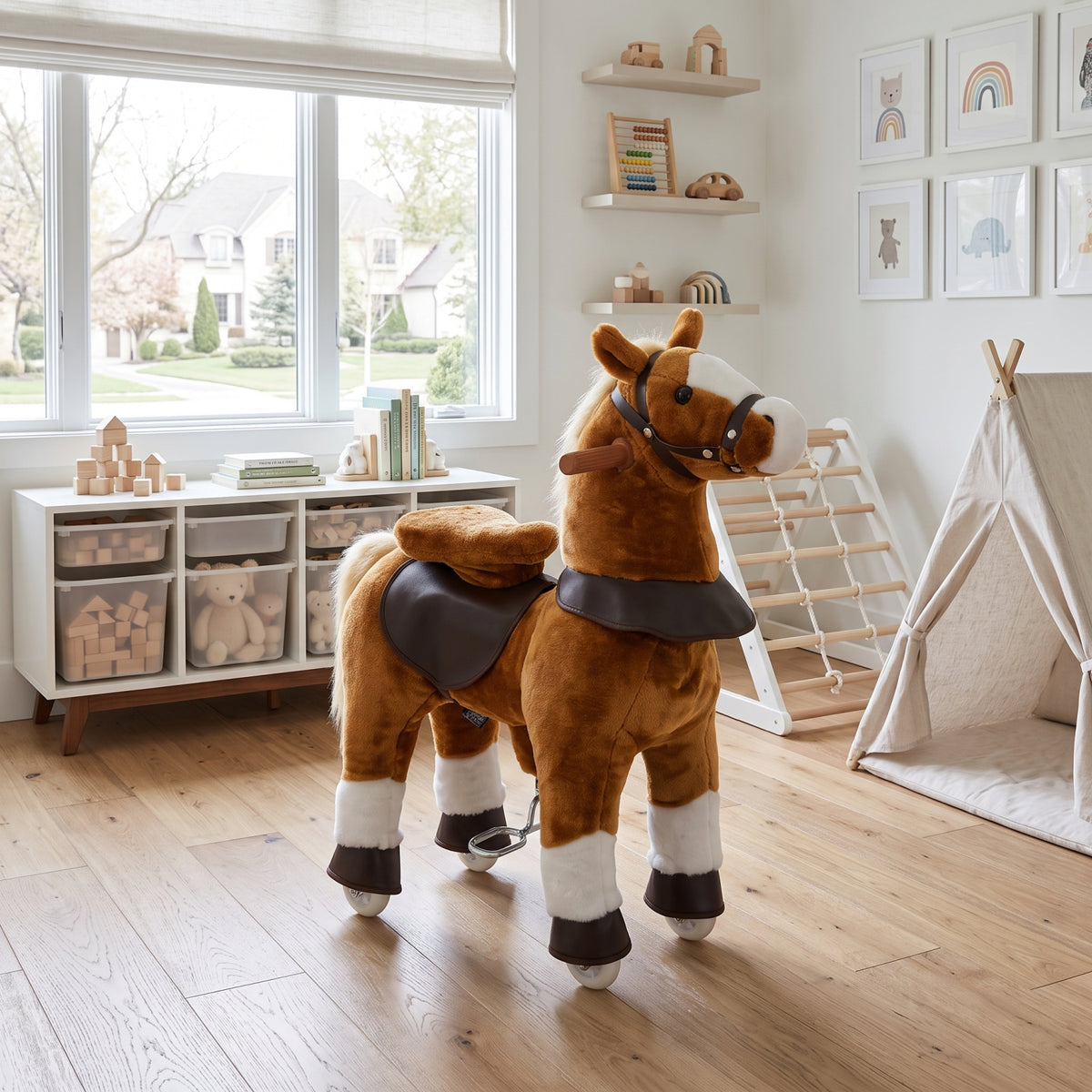 Brown Plush Ride-On Walking Horse Toy for Kids | OROA Kids