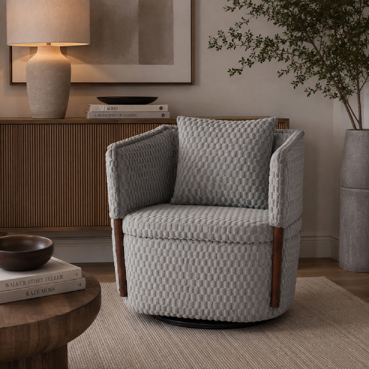 Mid-Century Upholstered Swivel Chair | OROA
