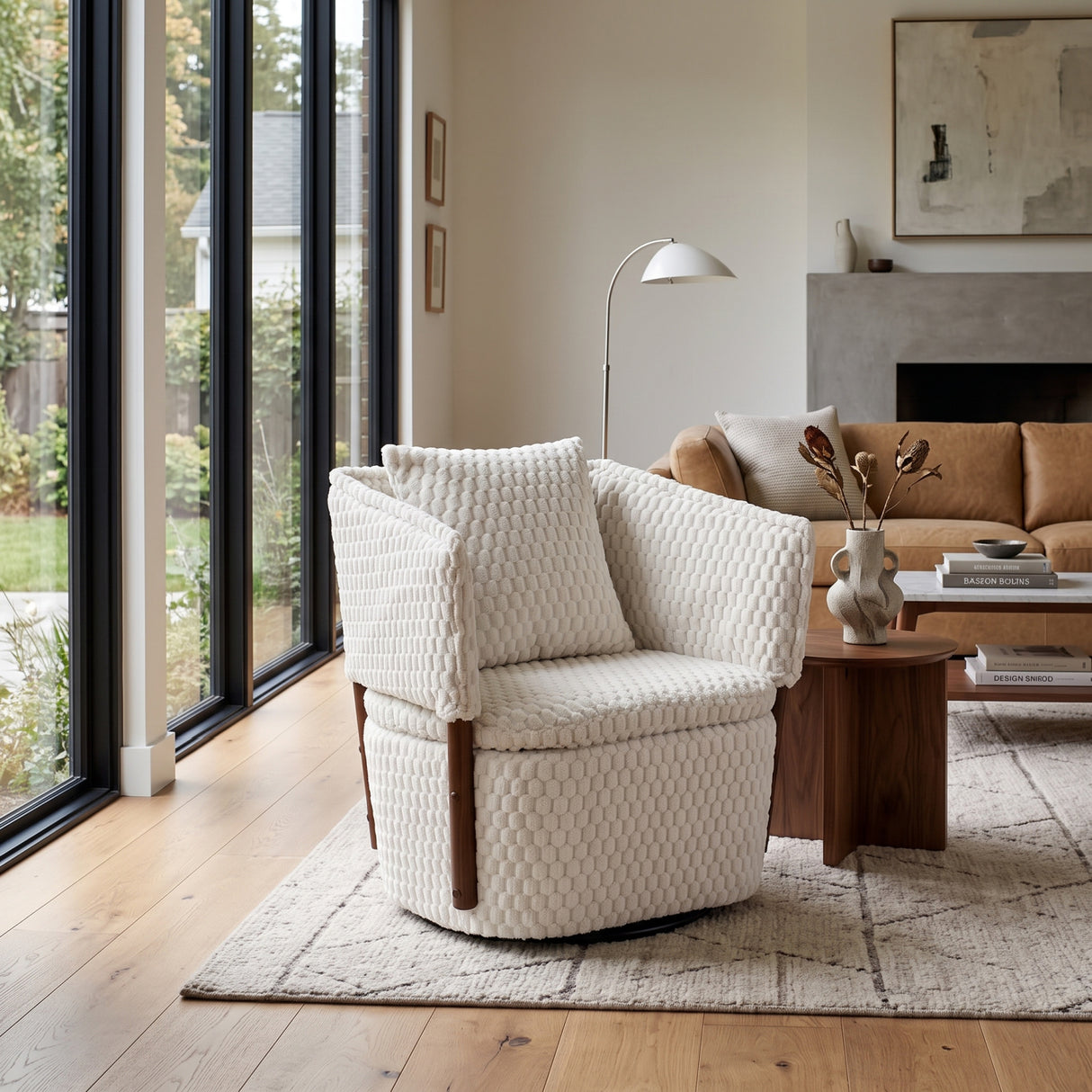 Mid-Century Modern Swivel Upholstered Accent Chair | OROA