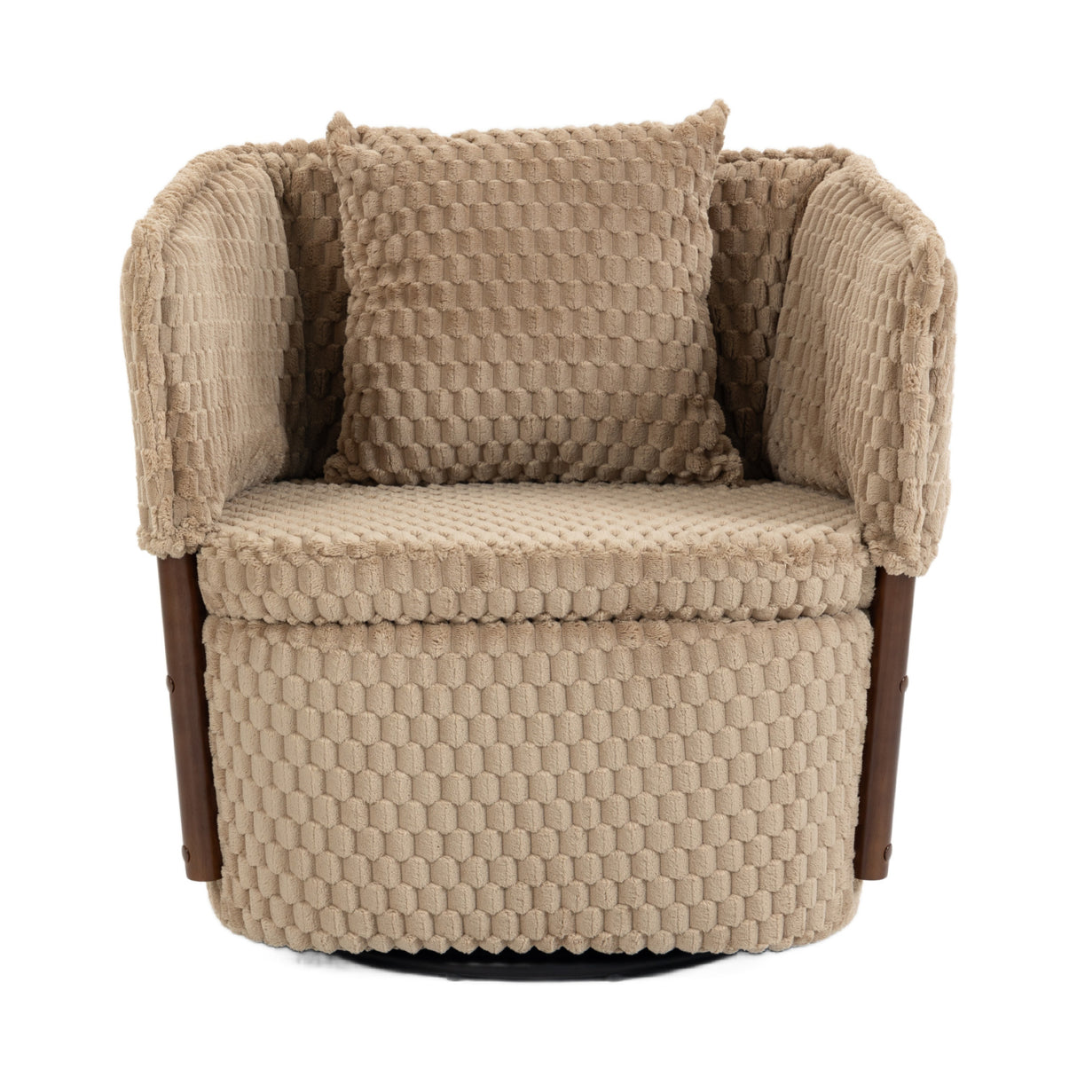 Brown Mid-Century Upholstered Swivel Chair | OROA