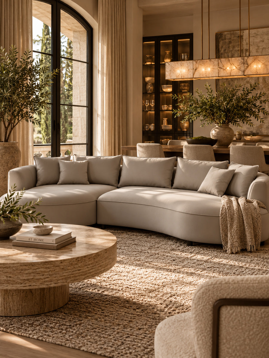 Modern Light Gray Curved 5-Seatear Sectional Sofa | OROA