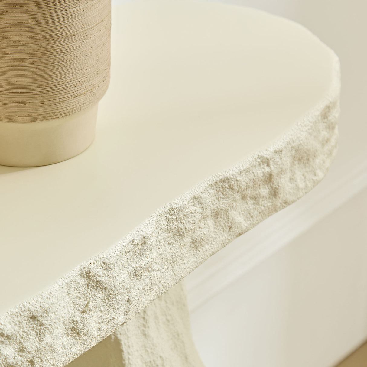 Modern European furniture - Beige Sculptural Stone-Look Console Table - www.oroa.com