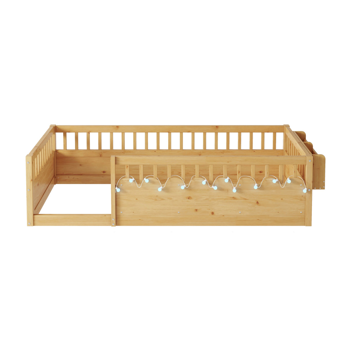 Twin Floor Bed Frame with Light and Storage Shelf | OROA Kids
