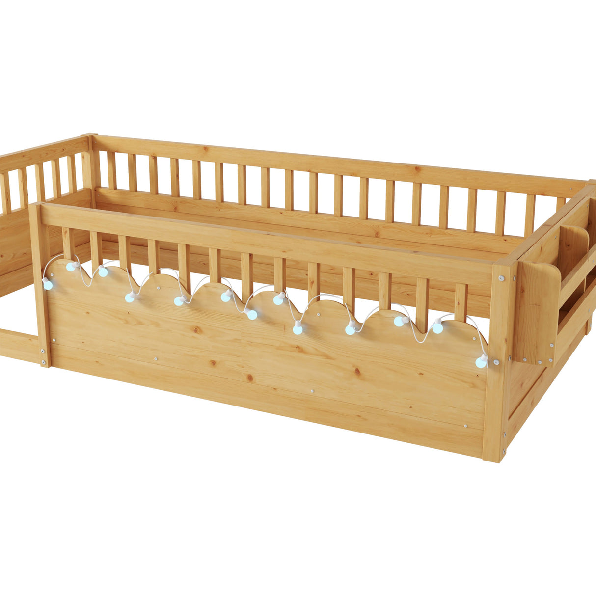 Twin Floor Bed Frame with Light and Storage Shelf | OROA Kids