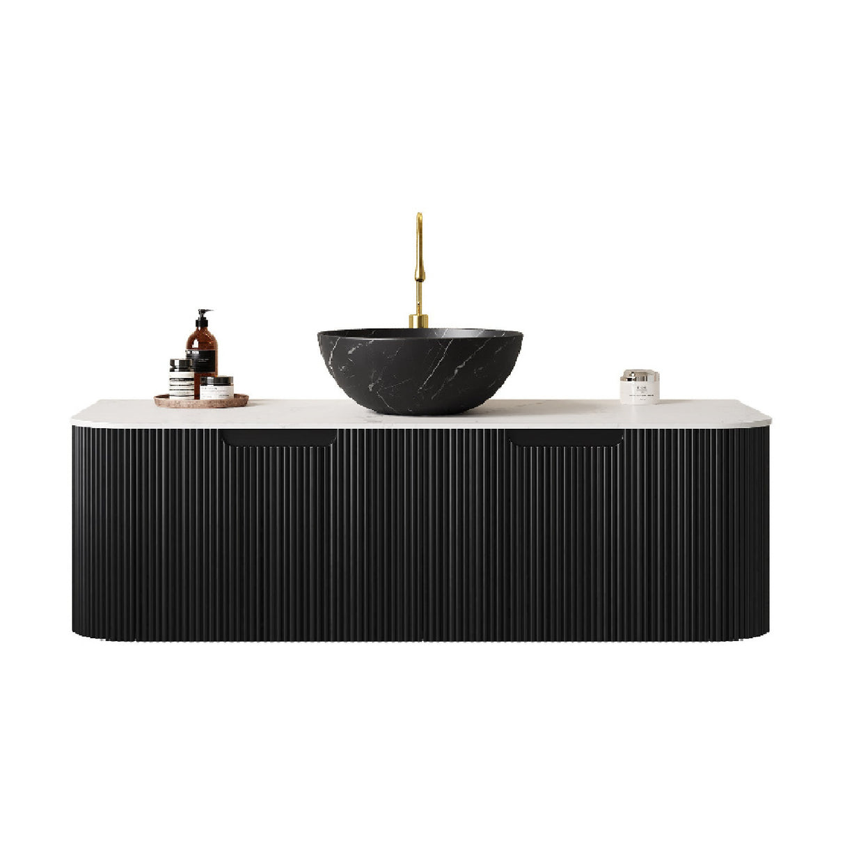 48" Matte Black Floating Bathroom Vanity with Stone Top | OROA