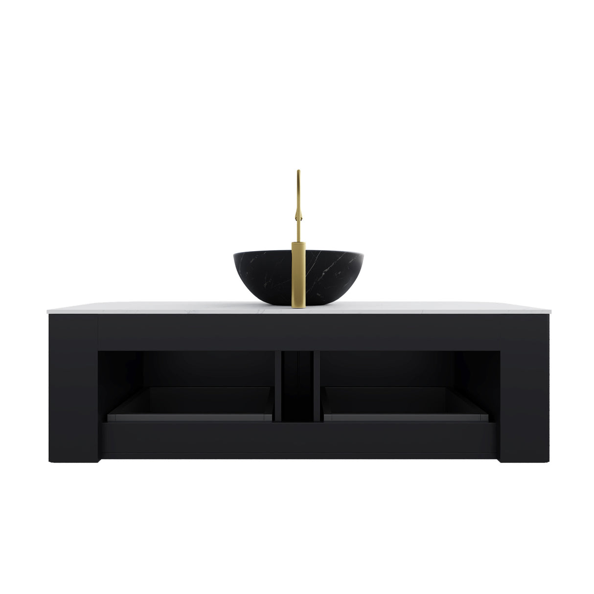 48" Matte Black Floating Bathroom Vanity with Stone Top | OROA