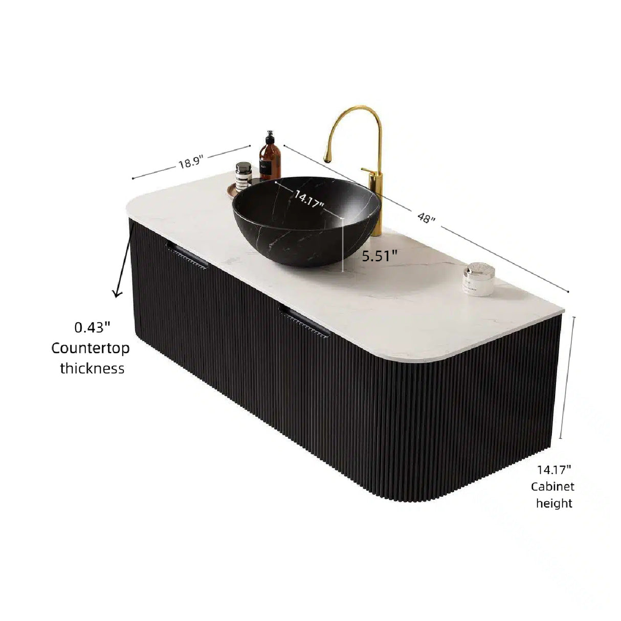 48" Matte Black Floating Bathroom Vanity with Stone Top | OROA