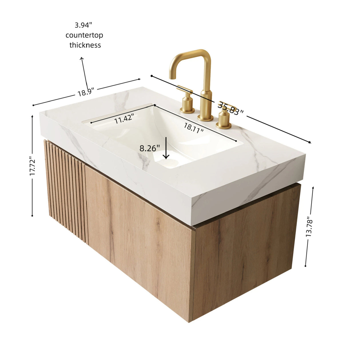 Carrara White Sintered Stone Top Vanity with Sink | OROA