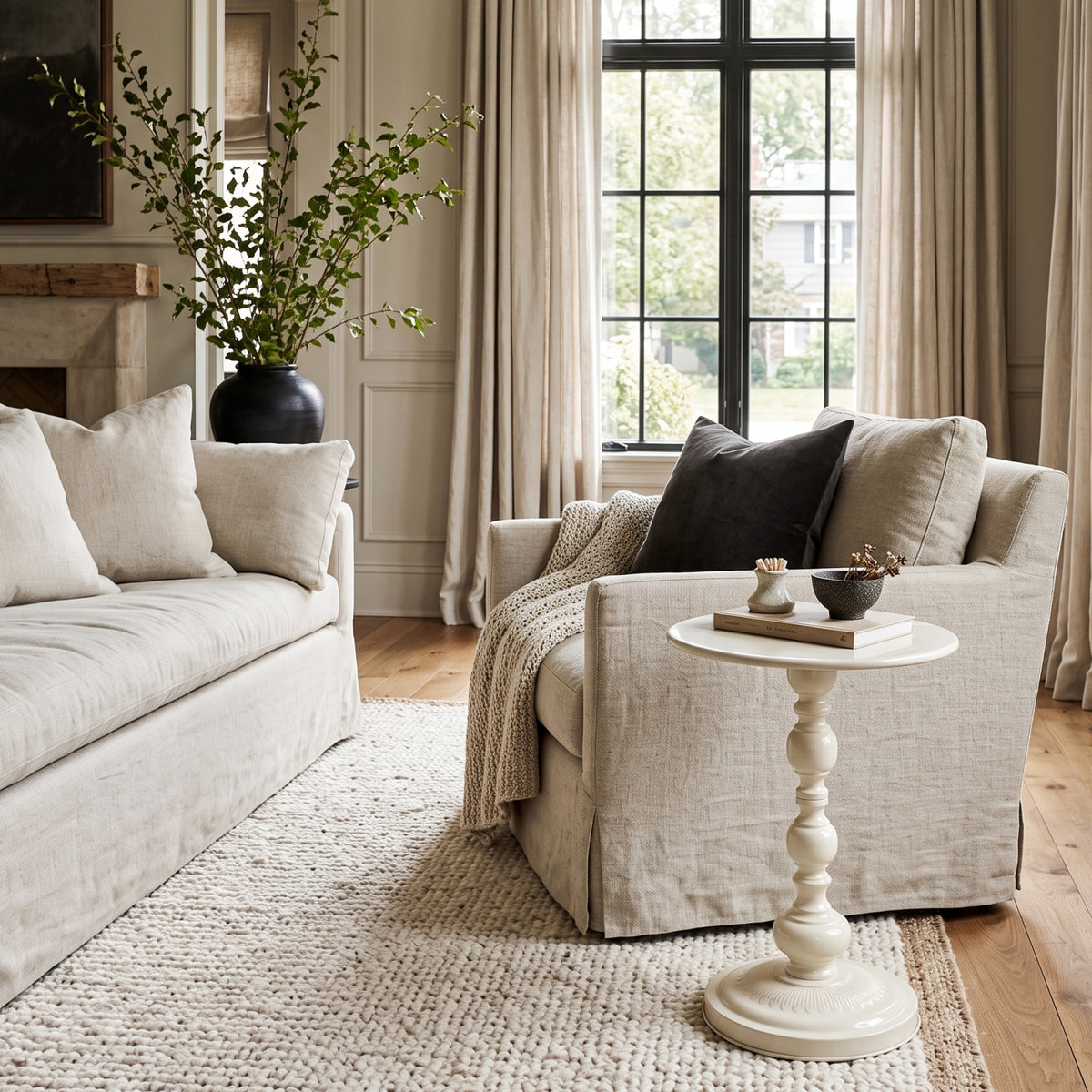 Modern European furniture - Vintage Cream White Metal Round Side Table - www.oroa.com
