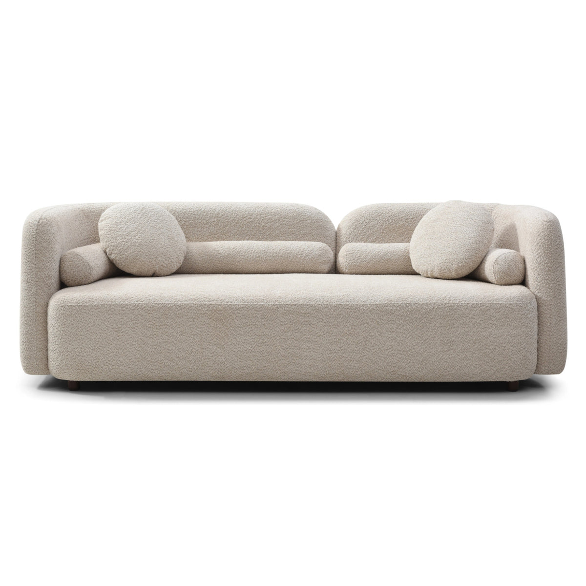 Luxury Modern Couch for Living Room, Light Beige Boucle Fleece Upholstered 3 Seater Sofa with Fluffy Back Cushions and Throw Pillows, Solid Wood Frame