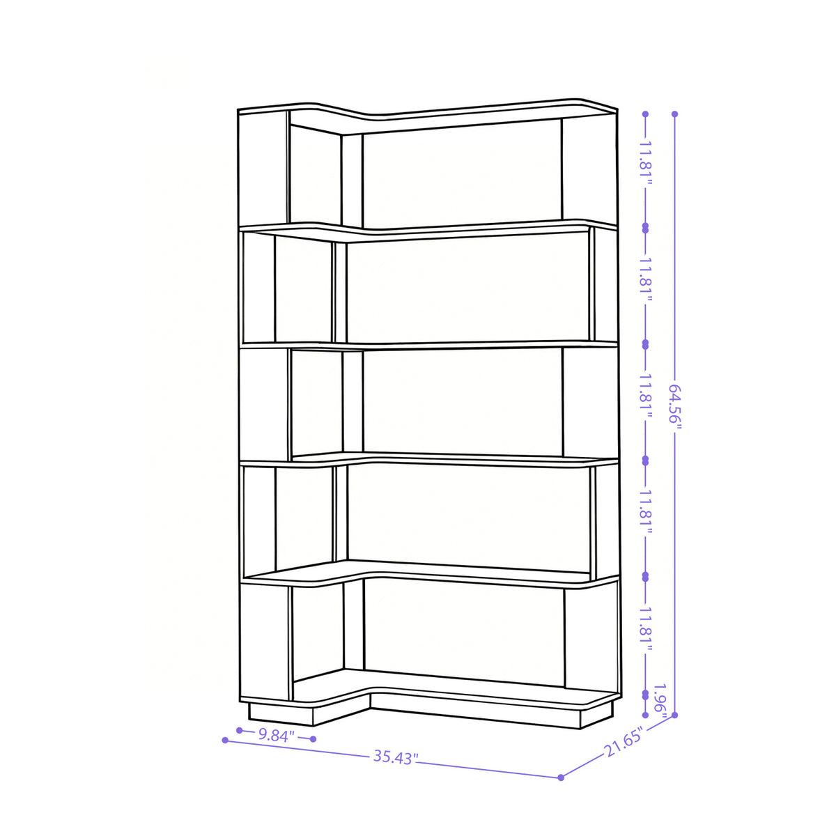 Dark Brown 5-Tier L-Shaped Corner Bookshelf | OROA
