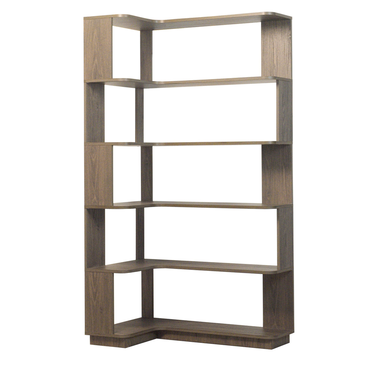 Dark Brown 5-Tier L-Shaped Corner Bookshelf | OROA
