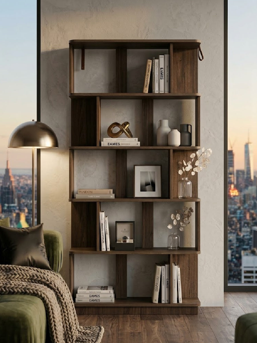 5-Tier Dark Brown Oak Bookcase | OROA