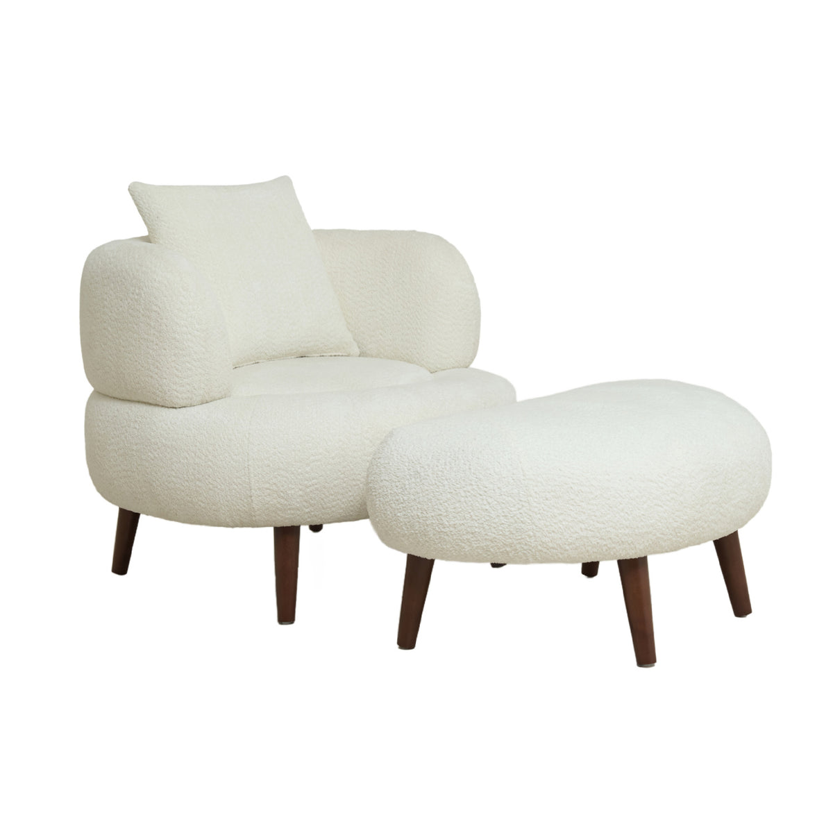 Nordic White Chenille Bucket Chair with Ottoman | OROA