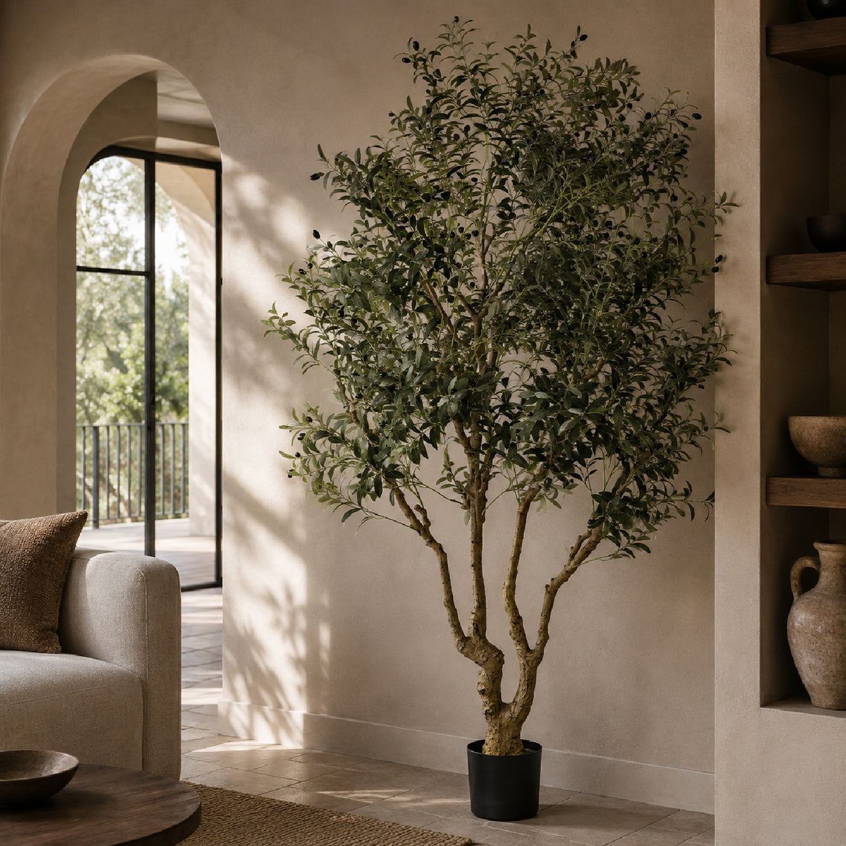 Modern European furniture - 8' Artificial Olive Tree with Natural Wood Trunk - www.oroa.com