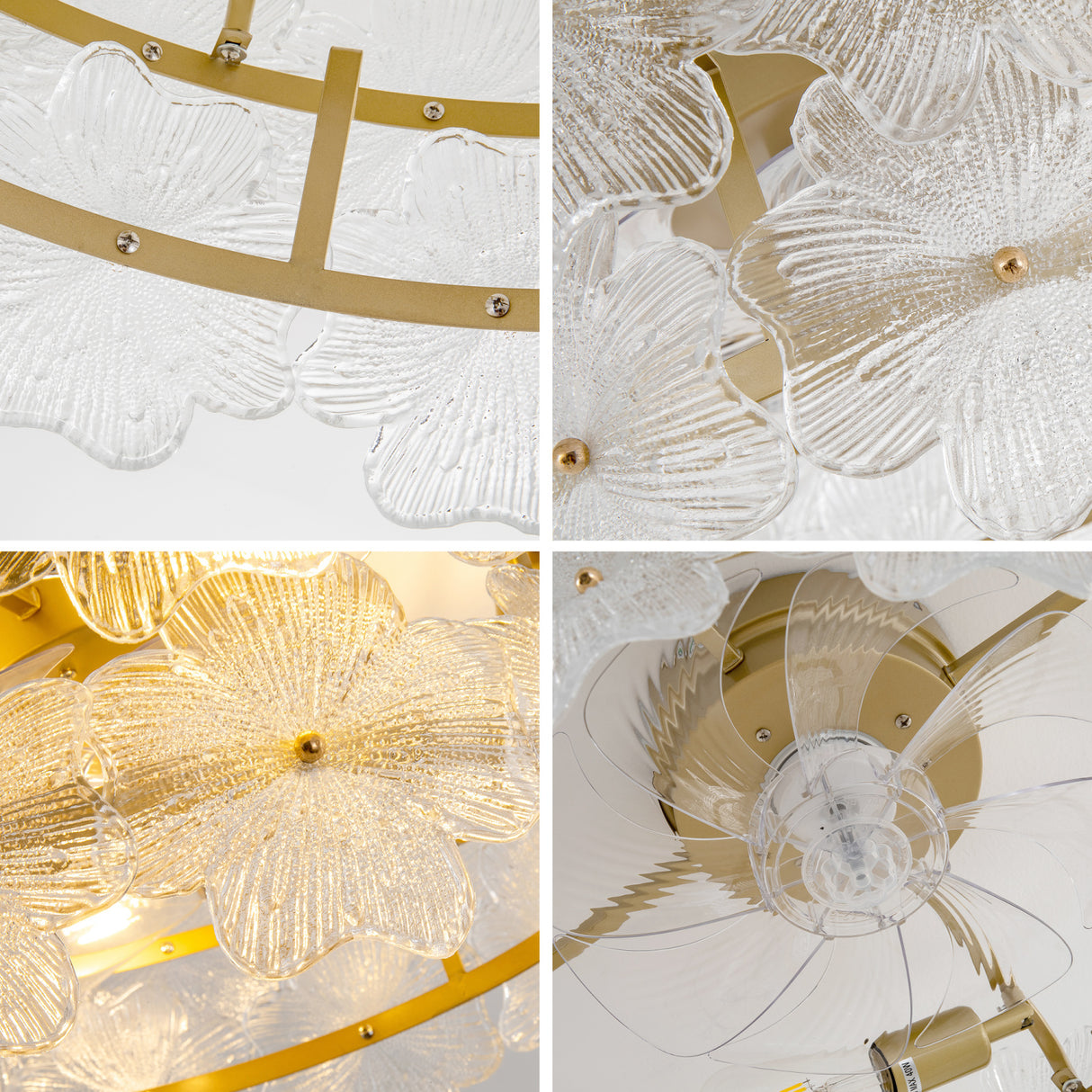 Floral Glass Ceiling Lamp with Fan | OROA