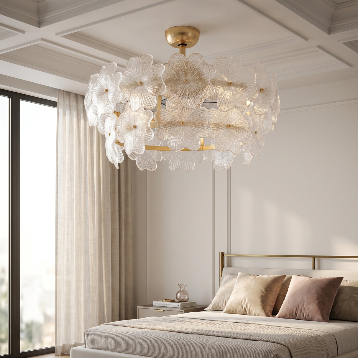 Floral Glass Ceiling Lamp with Fan | OROA