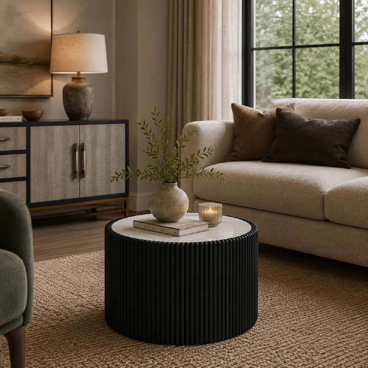 Round Fluted Sintered Stone Coffee Table | OROA