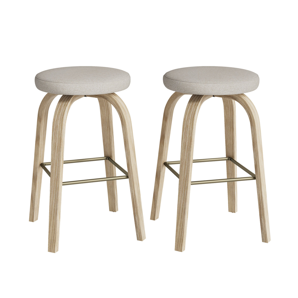 Beige Mid-Century Modern Backless Swivel Bar Stools (2) | OROA