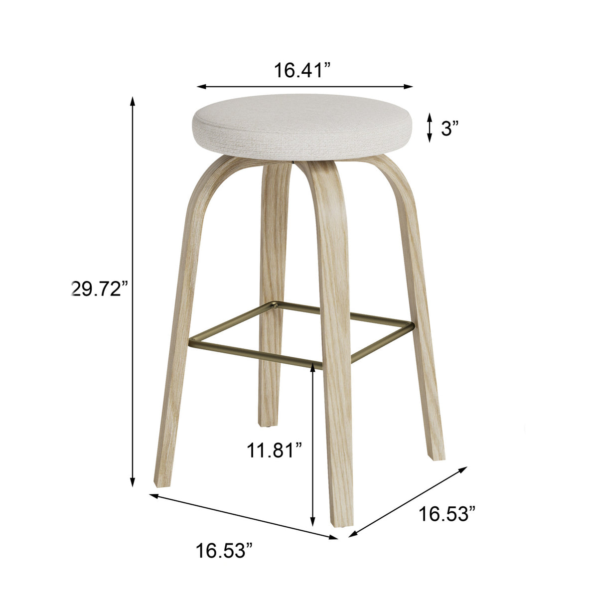 Beige Mid-Century Modern Backless Swivel Bar Stools (2) | OROA