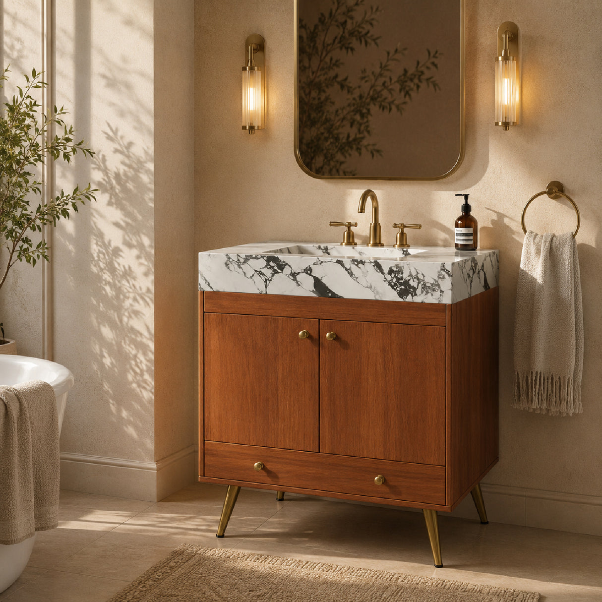 Modern European furniture - Mid-Century Free-standing Bathroom Vanity - www.oroa.com