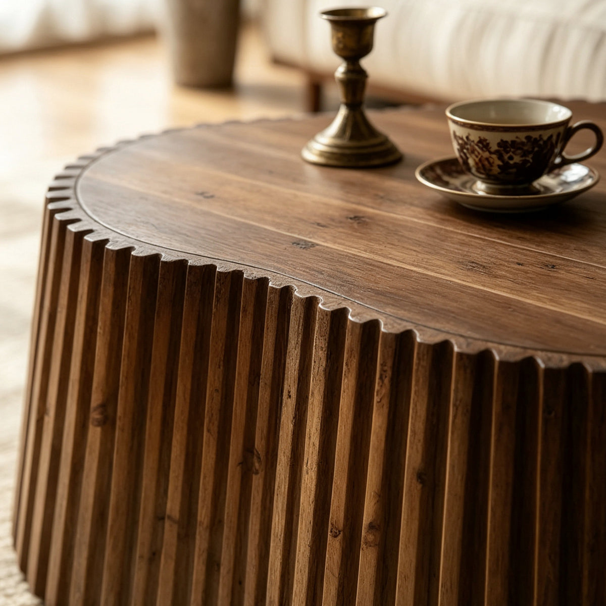 Modern European furniture - Scalloped Fluted Wood Coffee Table - www.oroa.com