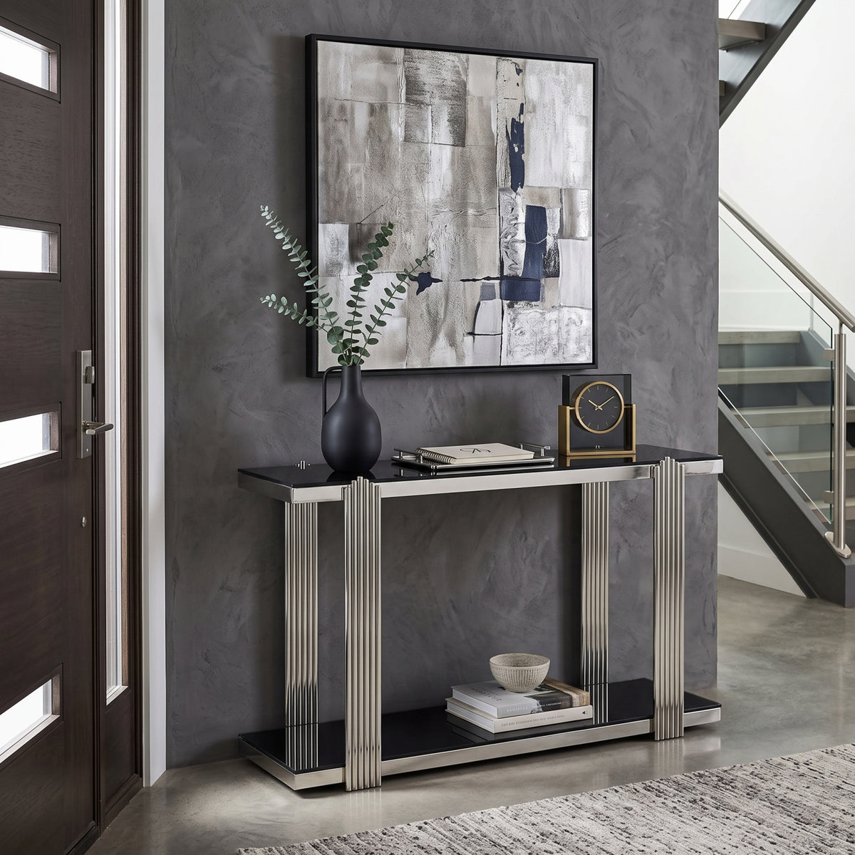 Silver & Black Mirrored Console Table | OROA