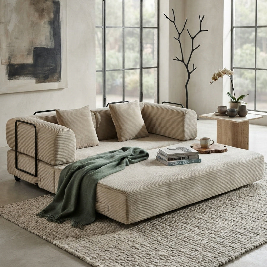 Modern European furniture - Beige Upholstered Sofa Bed - www.oroa.com