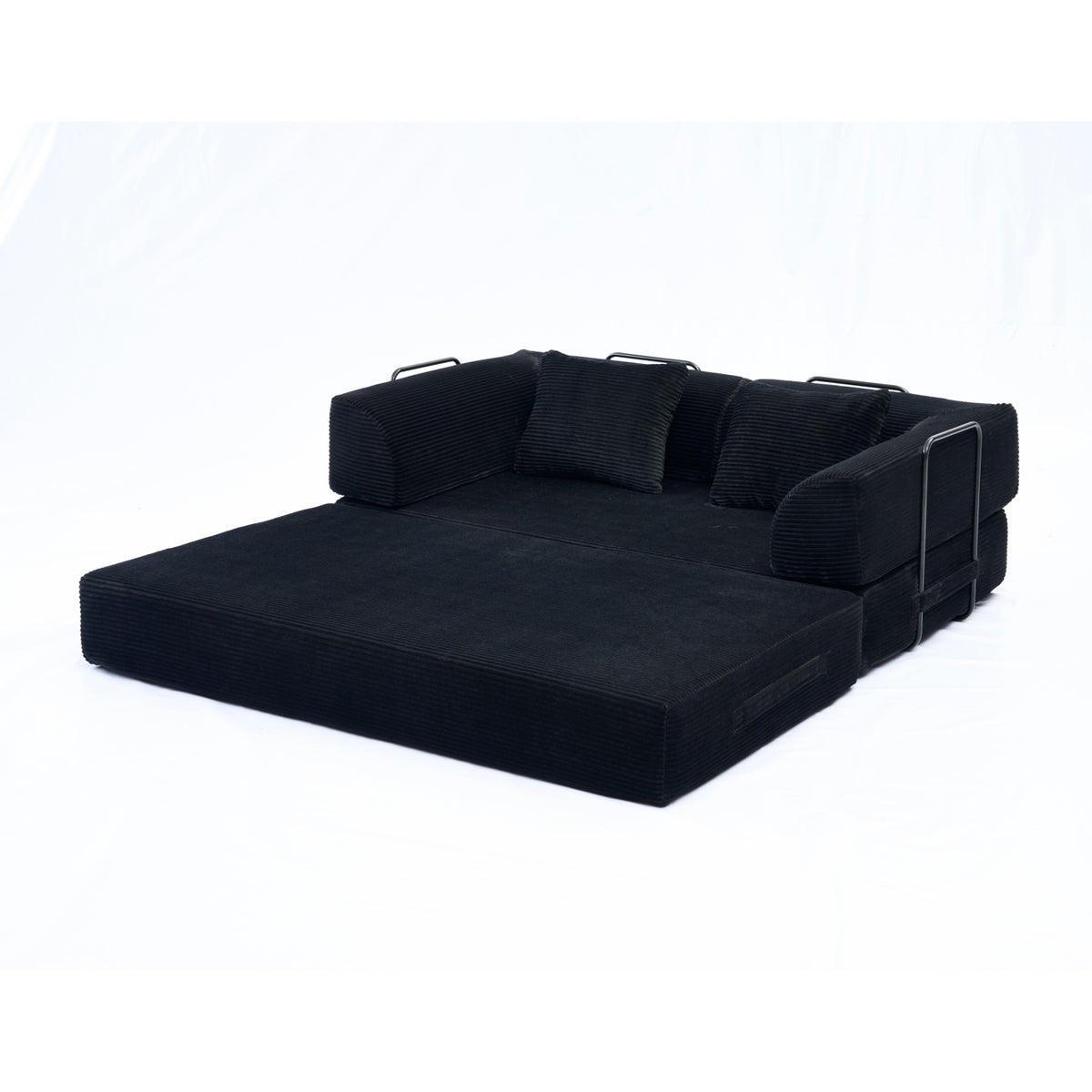 Black Corduroy Convertible Sleeper Floor Sofa Bed | OROA