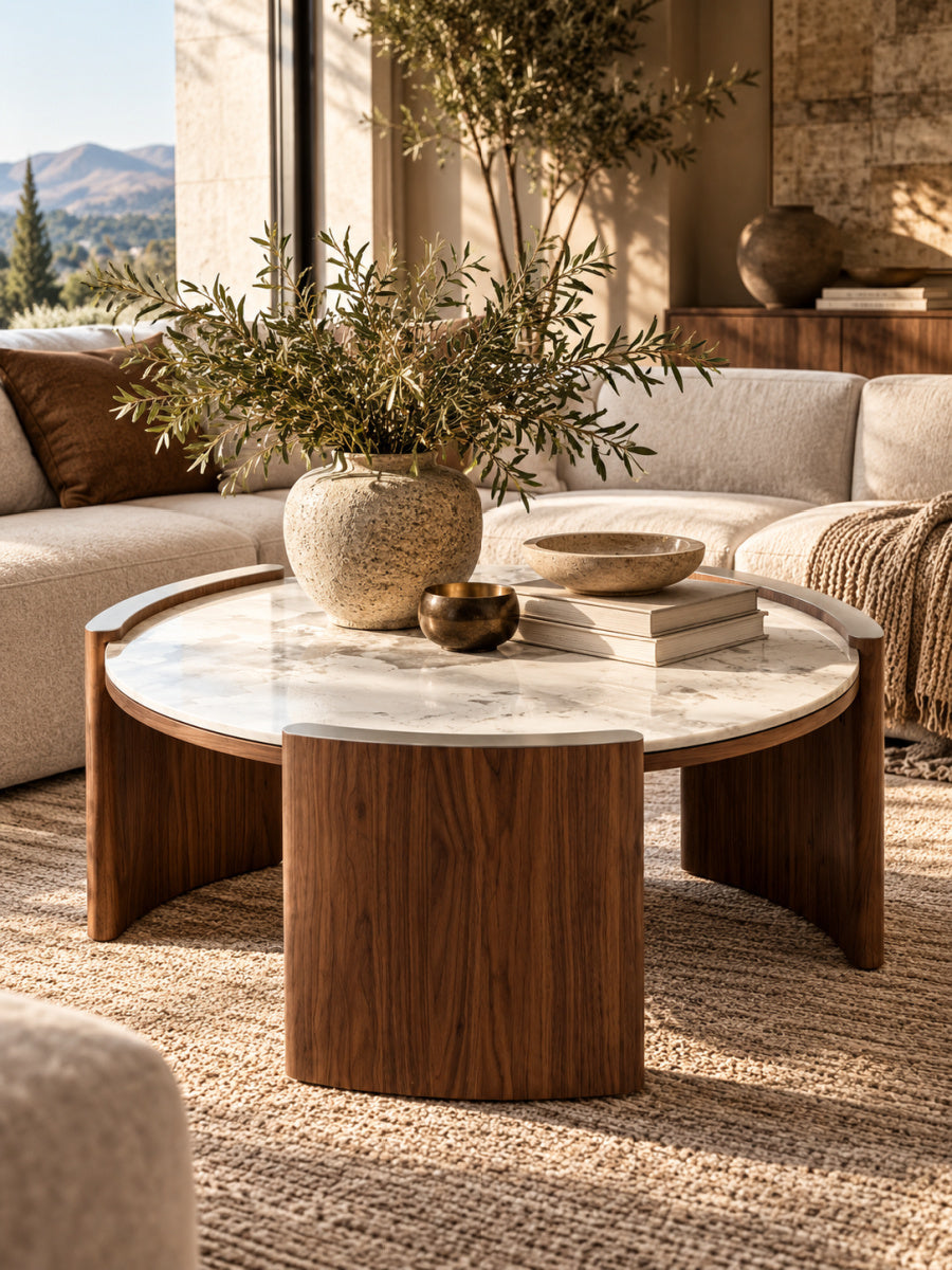Modern European furniture - Round Sintered Stone Coffee Table - www.oroa.com