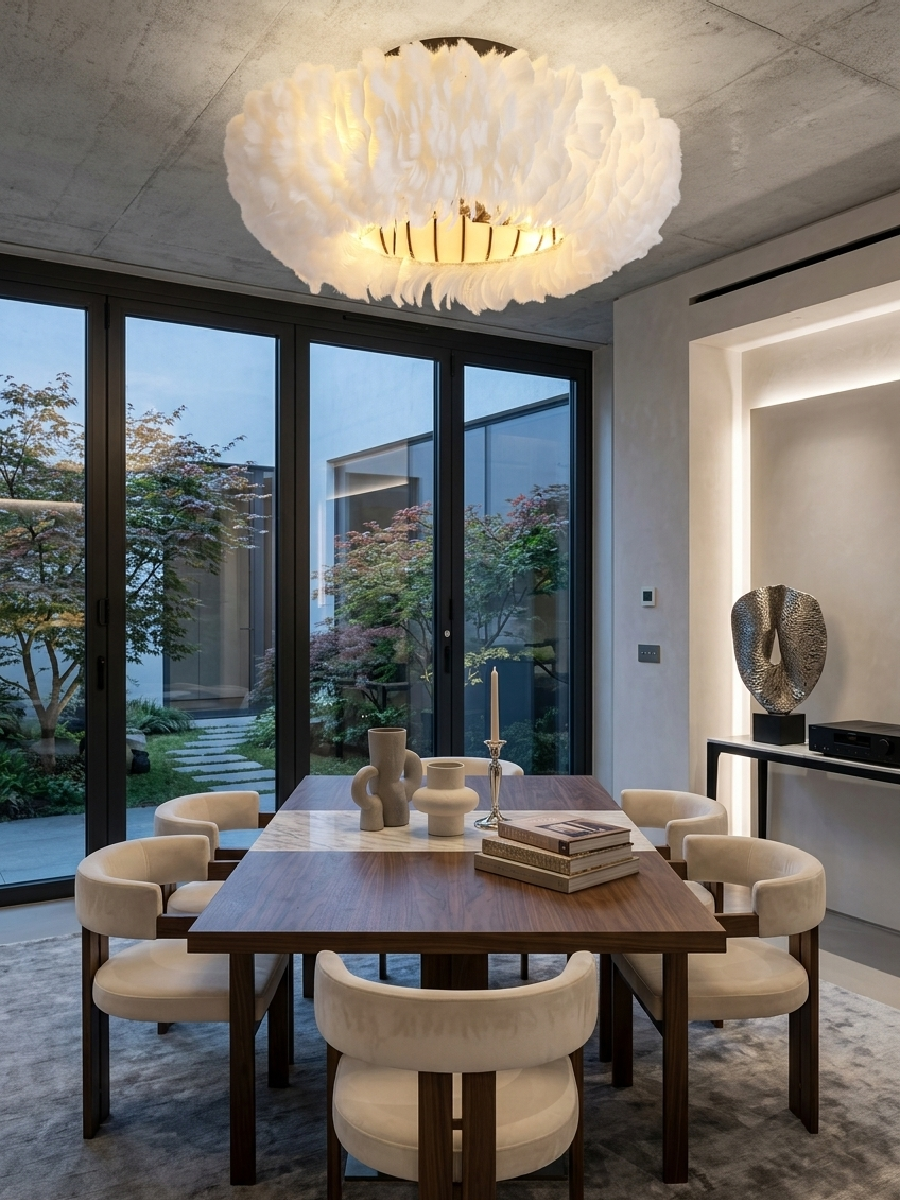 Modern European furniture - Feather-Dressed Caged Ceiling Lamp with Fan - www.oroa.com
