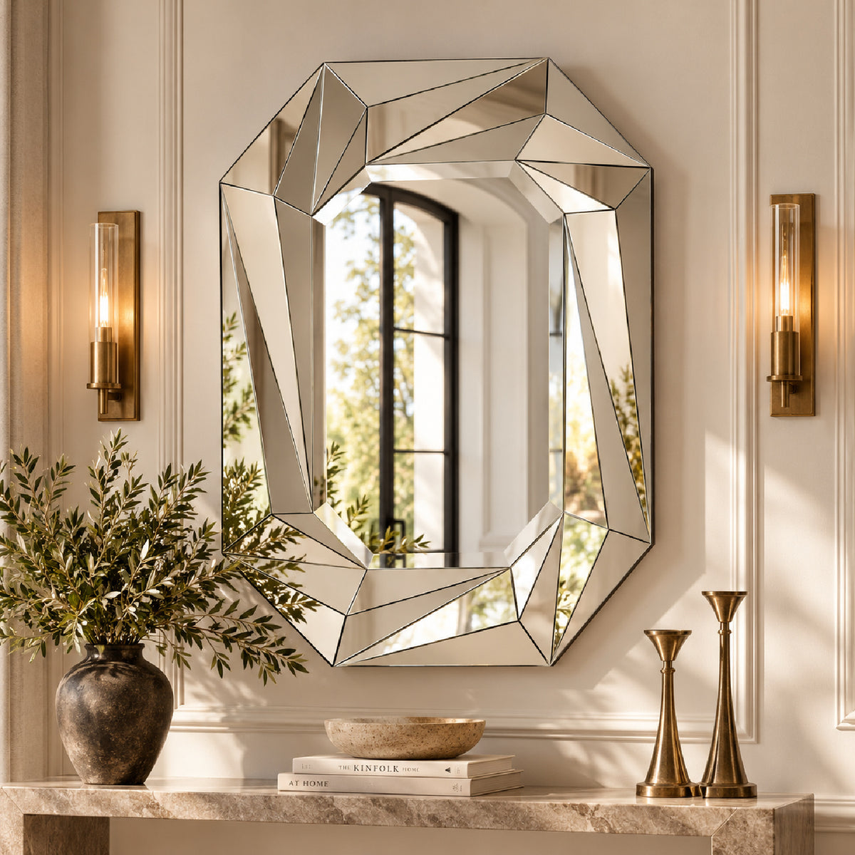Silver Diamond-Shaped Frameless Beveled Wall Mirror | OROA