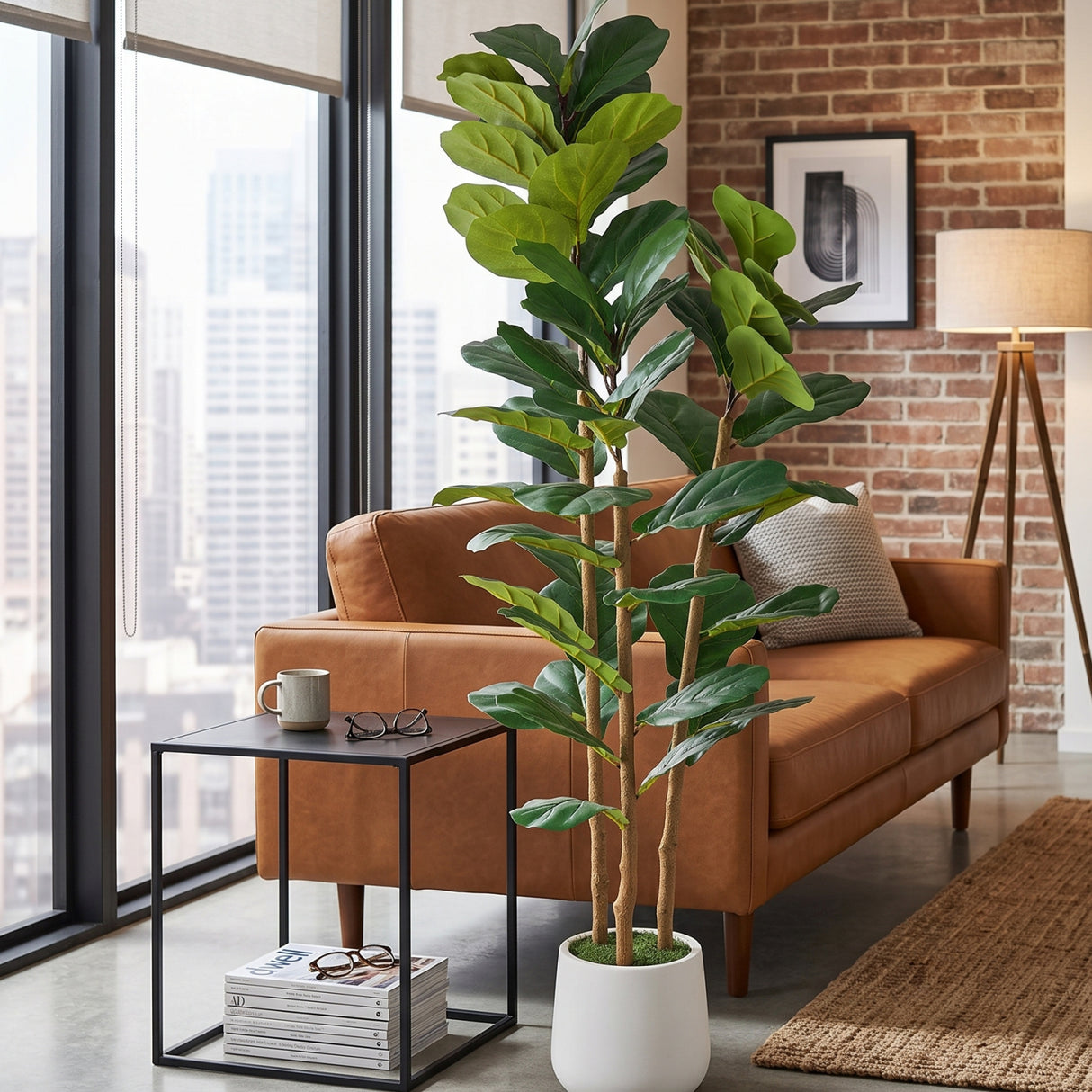 Modern European furniture - 63" Artificial Fiddle Leaf Fig Tree in White Pot - www.oroa.com