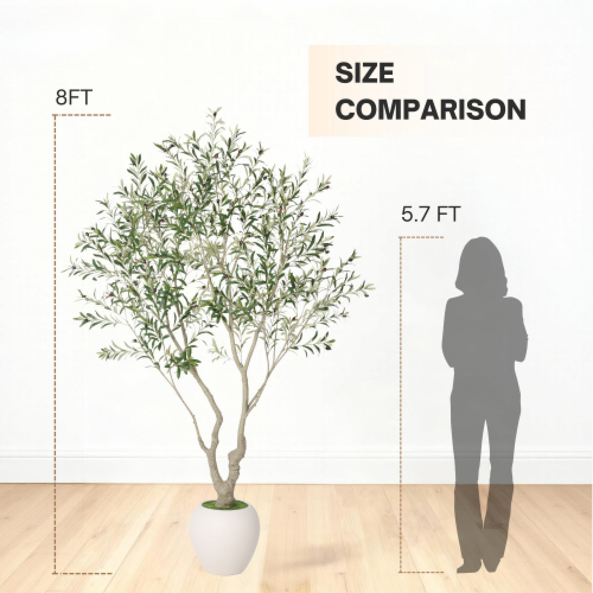 Modern European furniture - 8' Lifelike Olive Tree in White Planter - www.oroa.com