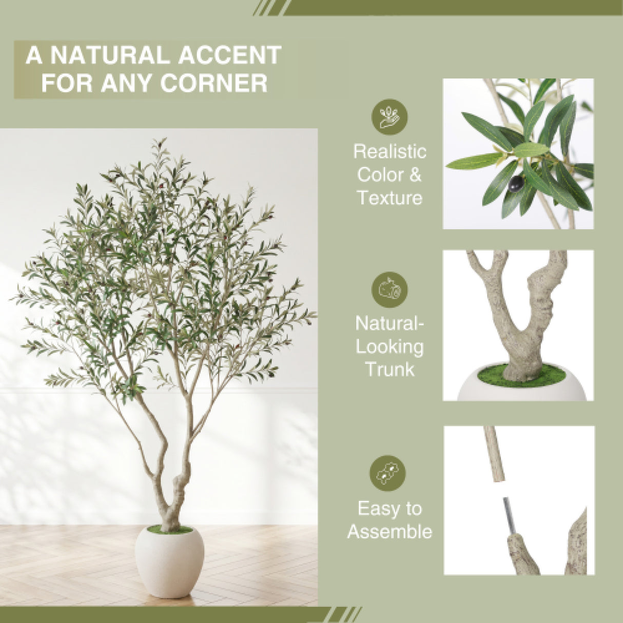Modern European furniture - 8' Lifelike Olive Tree in White Planter - www.oroa.com