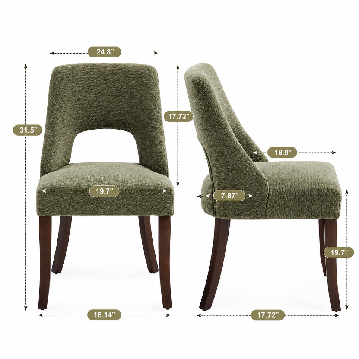 Green Chenille Tufted Dining Chairs (2) | OROA