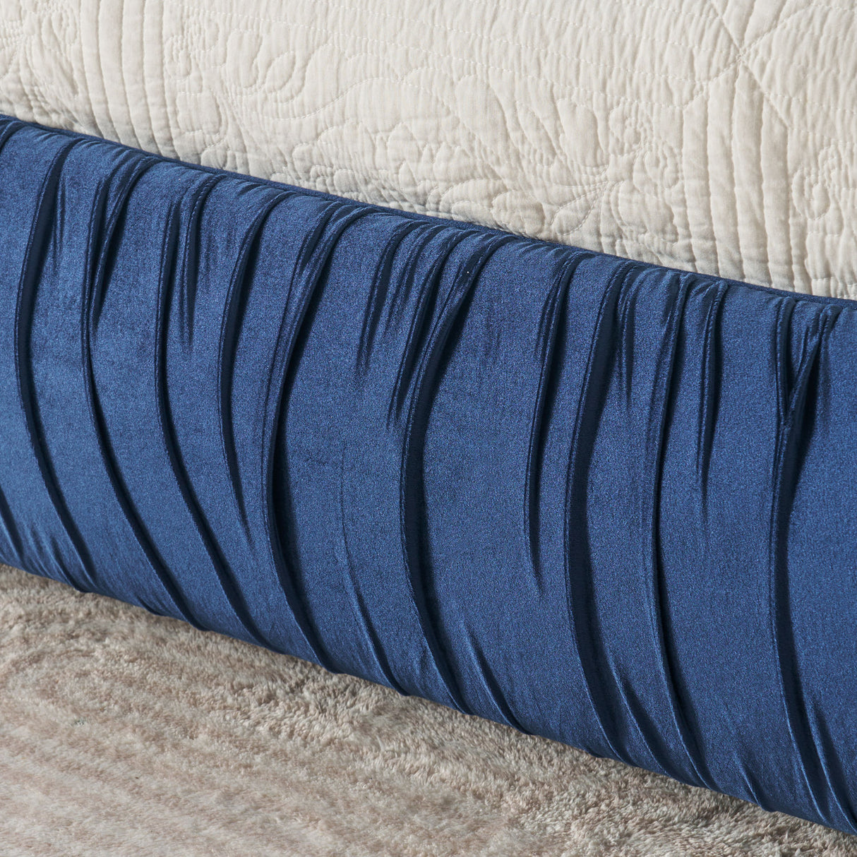 Modern Minimalist Dark Blue Upholstered King Bed | OROA