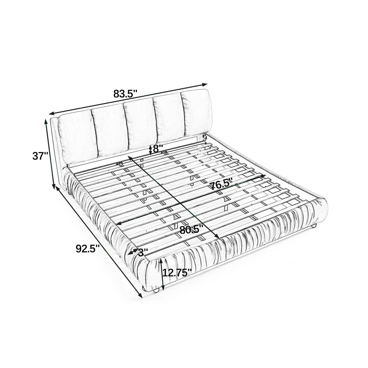 Modern Minimalist Dark Blue Upholstered King Bed | OROA