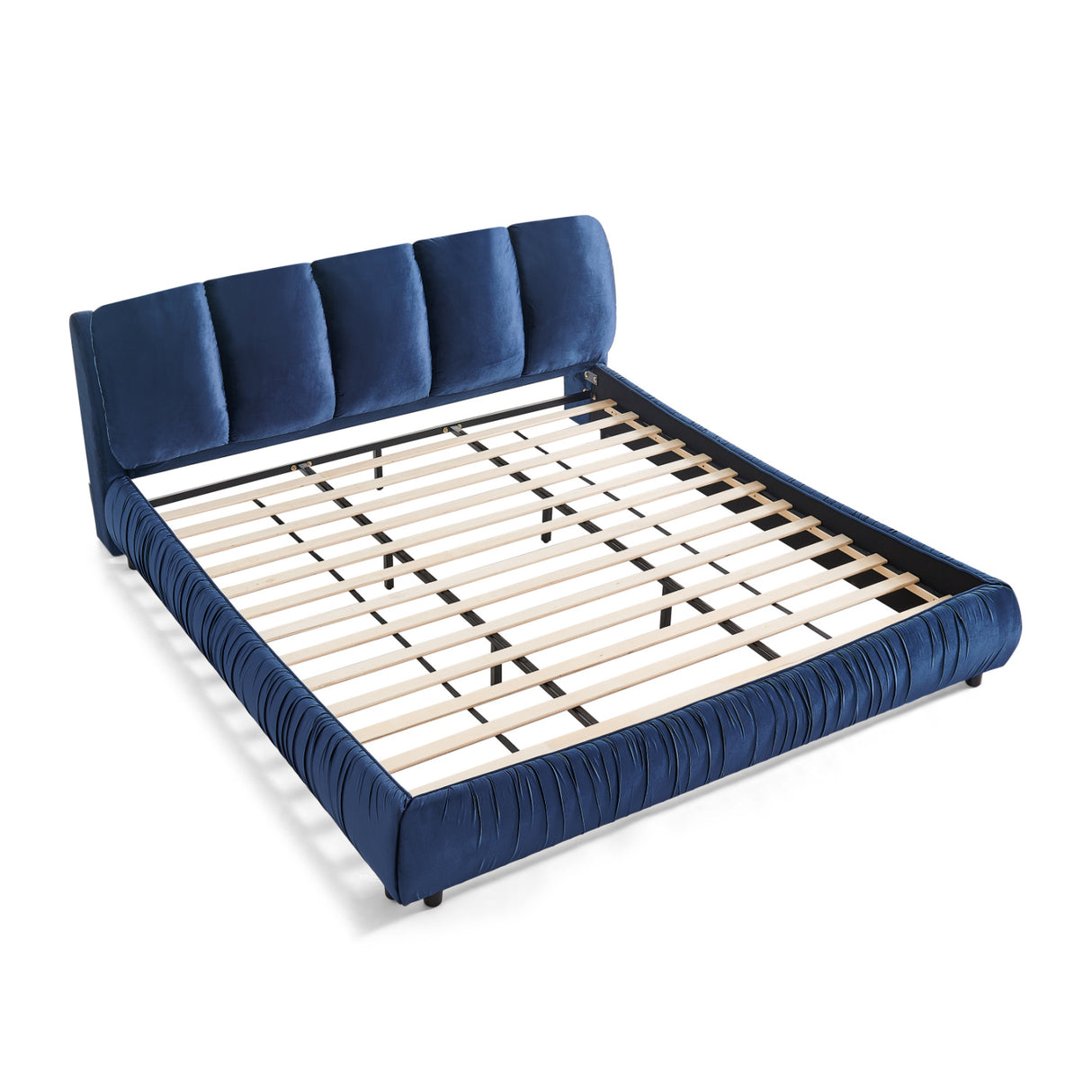Modern Minimalist Dark Blue Upholstered King Bed | OROA